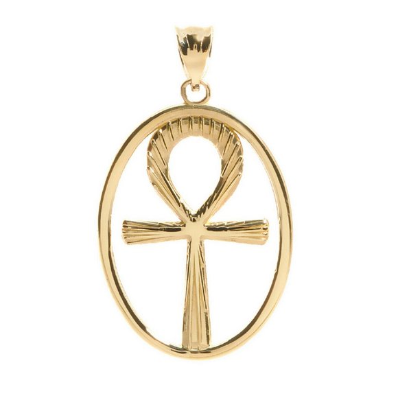 Solid 10k Yellow Gold Egyptian Ankh Cross Pendant
